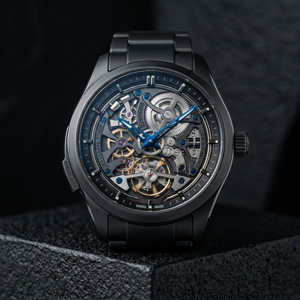 Skeleton minute-repeater tourbillon in a black ceramic case